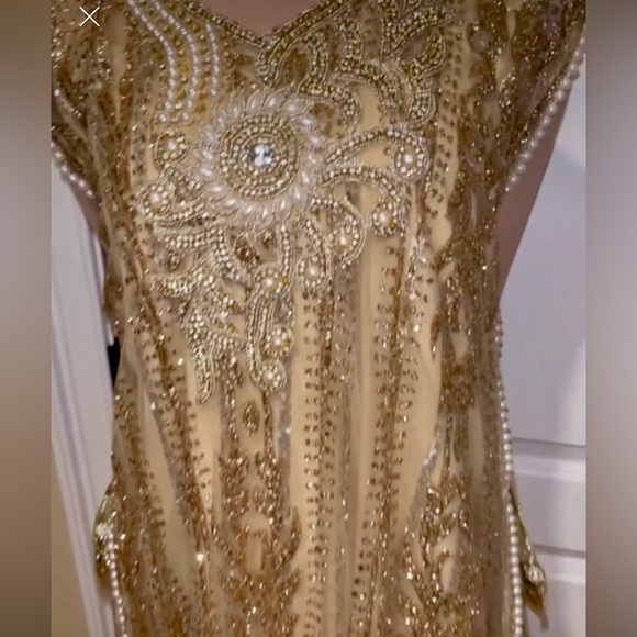 Elegant Gold anarkali layered Embellished Dress - Picture 3 of 5
